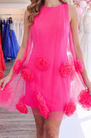 Load image into Gallery viewer, Fuchsia Bodycon Round Neck Short Homecoming Dress with 3D Flowers