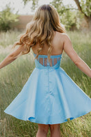 Load image into Gallery viewer, Light Blue Corset Strapless Short Homecoming Dress with Pockets