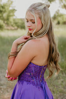 Load image into Gallery viewer, Purple Corset Strapless Short Homecoming Dress with Appliques