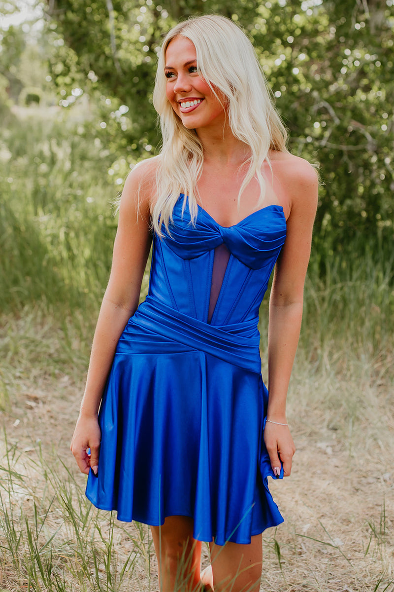 Load image into Gallery viewer, Royal Blue Corset Sweetheart Ruched Short Homecoming Dress