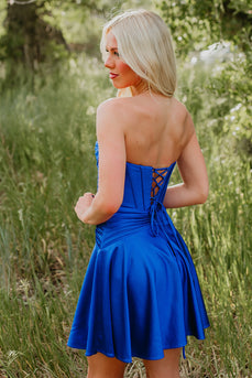 Royal Blue Corset Sweetheart Ruched Short Homecoming Dress