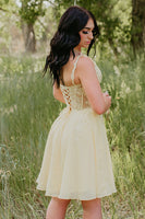 Load image into Gallery viewer, Yellow Corset V-Neck Short Homecoming Dress with Pockets