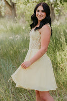 Load image into Gallery viewer, Yellow Corset V-Neck Short Homecoming Dress with Pockets