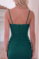 Load image into Gallery viewer, Green Sparkly Ruched Spaghetti Straps Short Homecoming Dress with Beading
