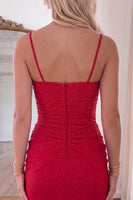 Load image into Gallery viewer, Green Sparkly Ruched Spaghetti Straps Short Homecoming Dress with Beading
