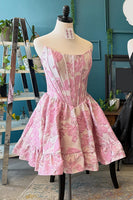 Load image into Gallery viewer, Blue Corset Floral Strapless Short Homecoming Dress
