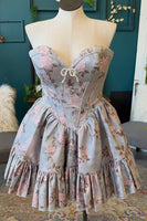 Load image into Gallery viewer, Grey Corset Sweetheart Floral Short Homecoming Dress with Bow