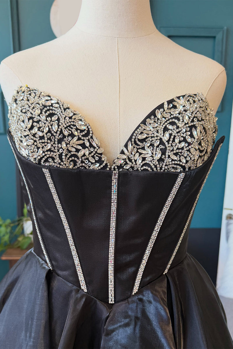Load image into Gallery viewer, Black Corset Sweetheart Short Homecoming Dress with Rhinestones