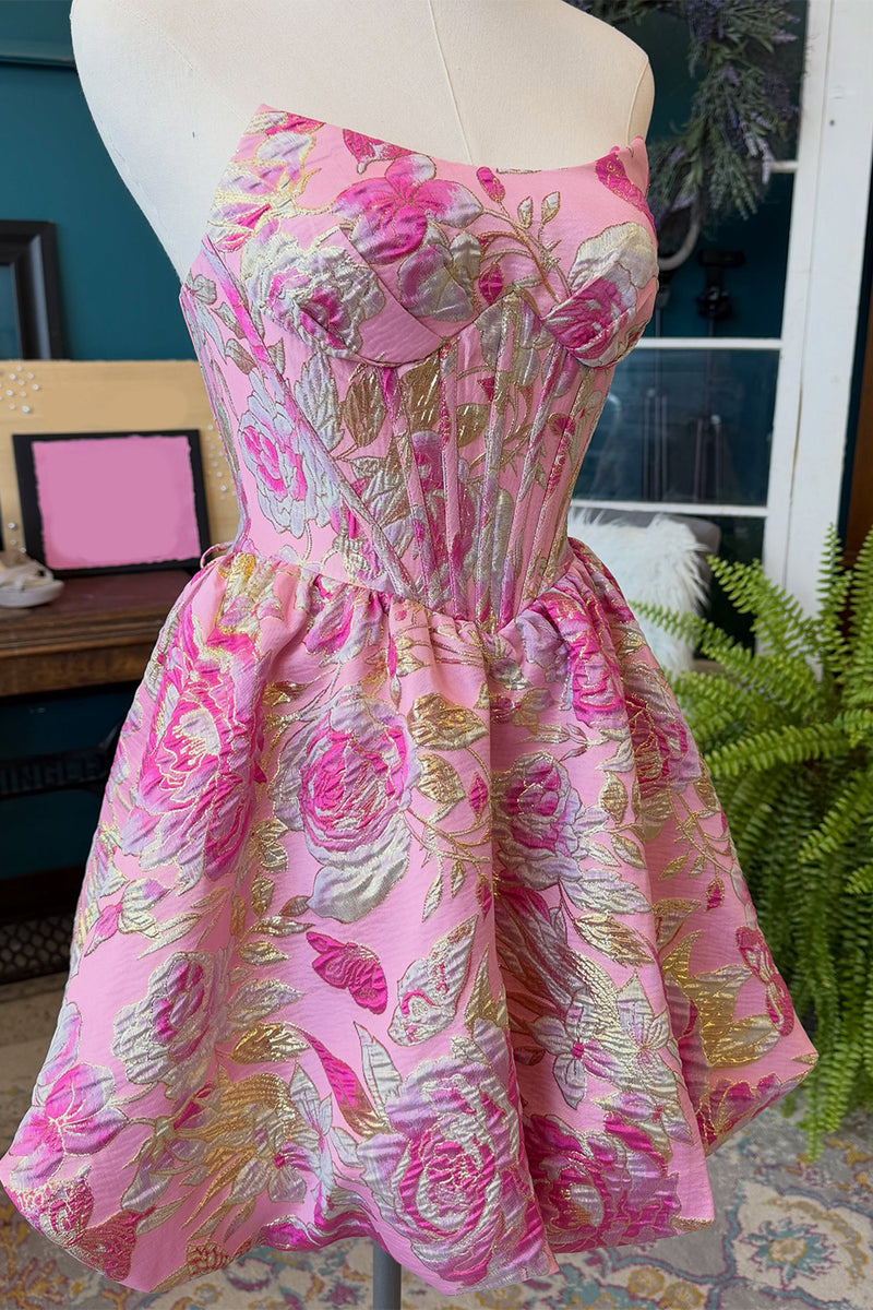 Load image into Gallery viewer, Blush Corset Floral A-Line Short Homecoming Dress