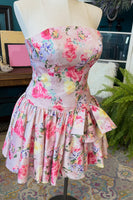 Load image into Gallery viewer, Pink Strapless A-Line Floral Short Homecoming Dress with Bow