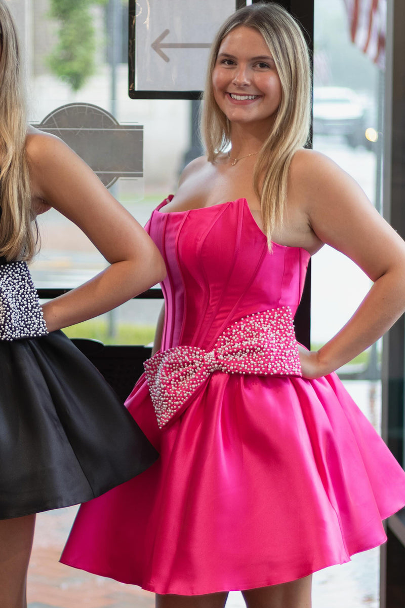 Load image into Gallery viewer, Black Corset Strapless Short Homecoming Dress with Bow