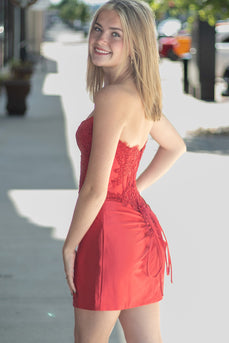 Red Corset Strapless Bodycon Short Homecoming Dress with Beading