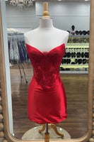 Load image into Gallery viewer, Red Corset Strapless Bodycon Short Homecoming Dress with Beading