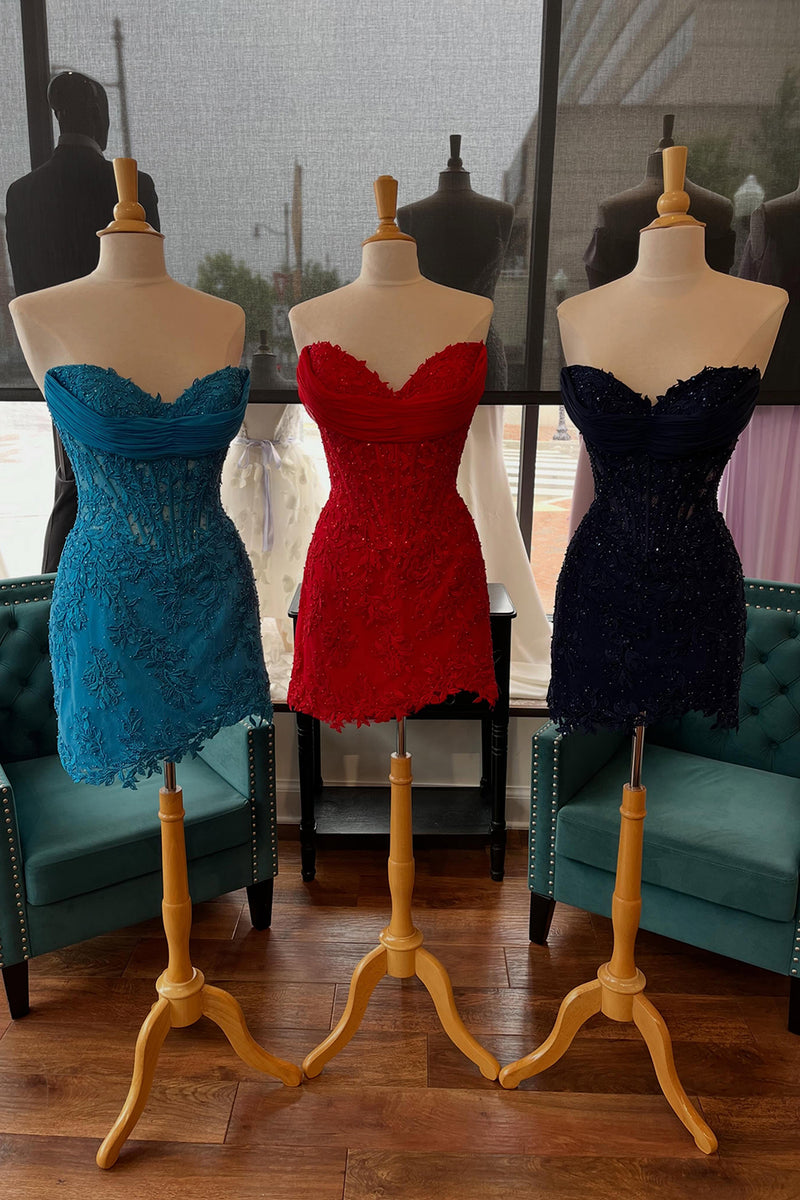 Load image into Gallery viewer, Black Corset Sweetheart Bodycon Short Homecoming Dress with Lace