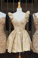 Load image into Gallery viewer, Lilac V Neck Flutter Sleeves Short Floral Homecoming Dress