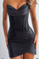 Load image into Gallery viewer, Navy Corset Bodycon Sweetheart Short Homecoming Dress with Beading