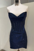 Load image into Gallery viewer, Navy Corset Bodycon Sweetheart Short Homecoming Dress with Beading