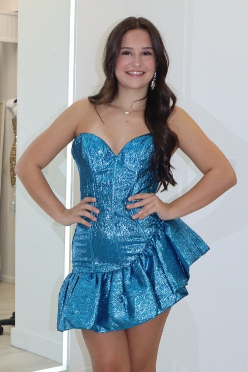 Load image into Gallery viewer, Blue Corset Sweetheart Bodycon Short Homecoming Dress with Ruffles