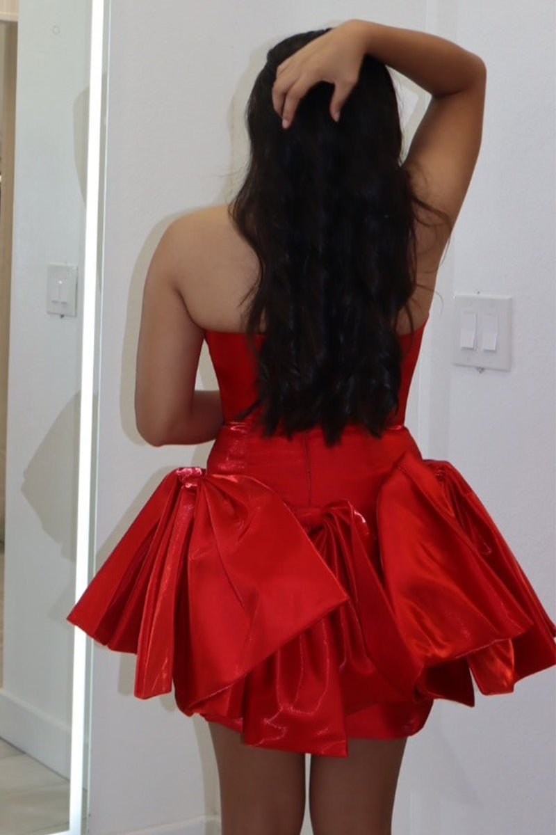Load image into Gallery viewer, Red Strapless A Line Short Homecoming Dress with Bows