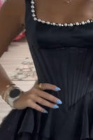 Load image into Gallery viewer, Black Corset Square Neck Tiered Short Homecoming Dress with Pearls