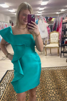 Load image into Gallery viewer, Peacock Green Tight One Shoulder Ruffled Short Homecoming Dress