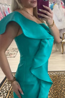 Load image into Gallery viewer, Peacock Green Tight One Shoulder Ruffled Short Homecoming Dress
