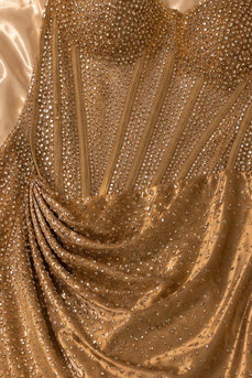 Gold Corset Ruched Short Homecoming Dress with Beading