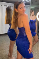 Load image into Gallery viewer, Royal Blue Corset Sweetheart Bodycon Short Homecoming Dress with Slit