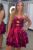 Load image into Gallery viewer, Fuchsia Strapless Cut Out Tiered Short Homecoming Dress with Beading