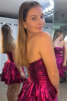 Load image into Gallery viewer, Fuchsia Strapless Cut Out Tiered Short Homecoming Dress with Beading
