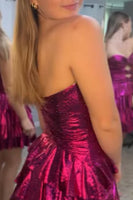 Load image into Gallery viewer, Fuchsia Strapless Cut Out Tiered Short Homecoming Dress with Beading