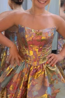Load image into Gallery viewer, Green and  Gold Corset Strapless Short Bubble Homecoming Dress