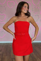 Load image into Gallery viewer, Red Strapless Bodycon Short Homecoming Dress with Belt