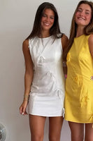 Load image into Gallery viewer, Light Yellow Tight Round Neck Short Homecoming Dress with Bow