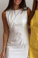 Load image into Gallery viewer, Light Yellow Tight Round Neck Short Homecoming Dress with Bow