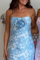 Load image into Gallery viewer, Blue Strapless Floral Short Tight Homecoming Dress with 3D Flower