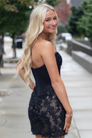 Load image into Gallery viewer, Black Corset Strapless Short Homecoming Dress with Lace