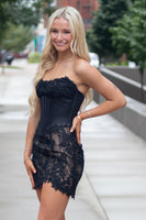Load image into Gallery viewer, Black Corset Strapless Short Homecoming Dress with Lace