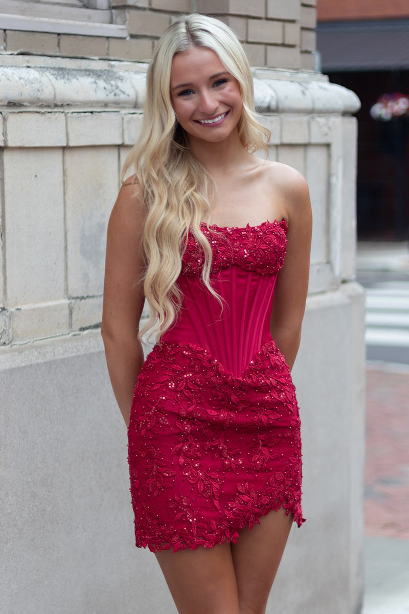 Load image into Gallery viewer, Black Corset Strapless Short Homecoming Dress with Lace