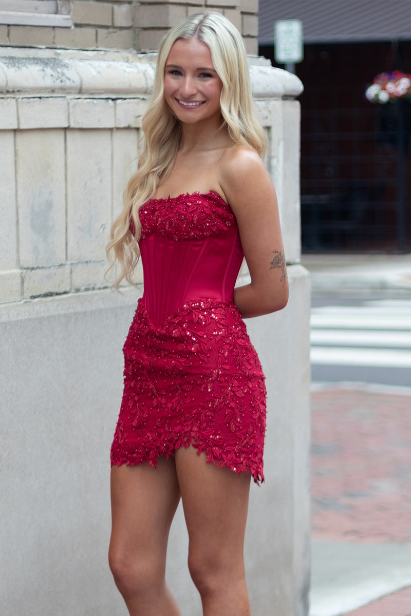 Load image into Gallery viewer, Black Corset Strapless Short Homecoming Dress with Lace