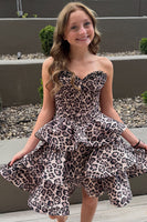 Load image into Gallery viewer, Brown Leopard Print Corset Strapless Tiered Short Homecoming Dress with Beading