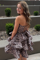 Load image into Gallery viewer, Brown Leopard Print Corset Strapless Tiered Short Homecoming Dress with Beading