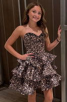 Load image into Gallery viewer, Brown Leopard Print Corset Strapless Tiered Short Homecoming Dress with Beading