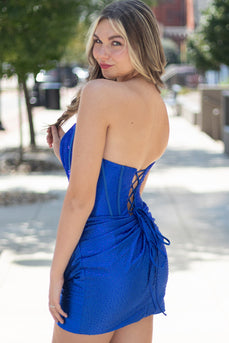 Royal Blue Corset Bodycon Strapless Ruched Short Homecoming Dress