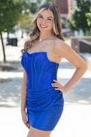 Load image into Gallery viewer, Royal Blue Corset Bodycon Strapless Ruched Short Homecoming Dress