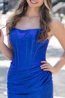 Load image into Gallery viewer, Royal Blue Corset Bodycon Strapless Ruched Short Homecoming Dress