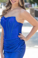 Load image into Gallery viewer, Royal Blue Corset Bodycon Strapless Ruched Short Homecoming Dress