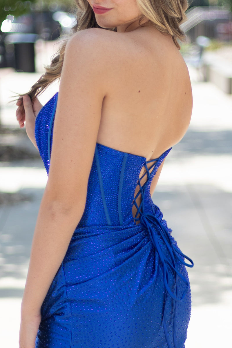 Load image into Gallery viewer, Royal Blue Corset Bodycon Strapless Ruched Short Homecoming Dress