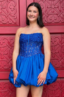 Load image into Gallery viewer, Royal Blue Corset Strapless Short Bubble Homecoming Dress with Lace