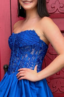 Load image into Gallery viewer, Royal Blue Corset Strapless Short Bubble Homecoming Dress with Lace